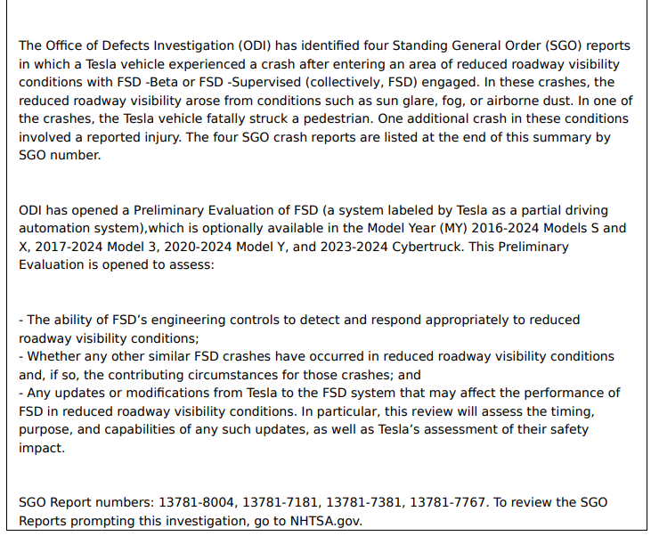 特斯拉 FSD 因致命事故面临美国 NHTSA 调查