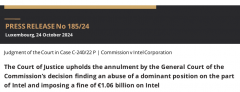 英特尔赢得欧盟 10.6 亿欧元反垄断诉讼
