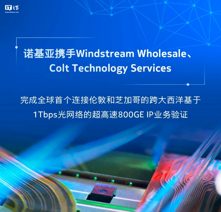 跨度 8500 公里，诺基亚完成全球首个基于 1Tbps 光网络的 800GE IP 业务验证