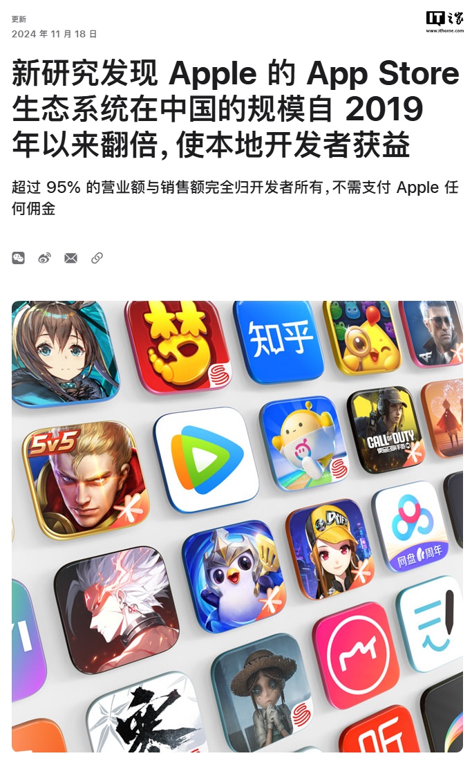 苹果：App Store 生态系统在中国的规模自 2019 年以来翻倍